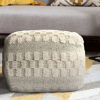 Kirkland's Flatweave Tufted Checker Wool Pouf In Neutral