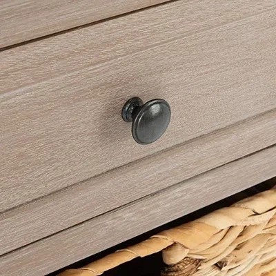 Kirkland's Whitewashed Brown Wood Side Table With Baskets In Neutral