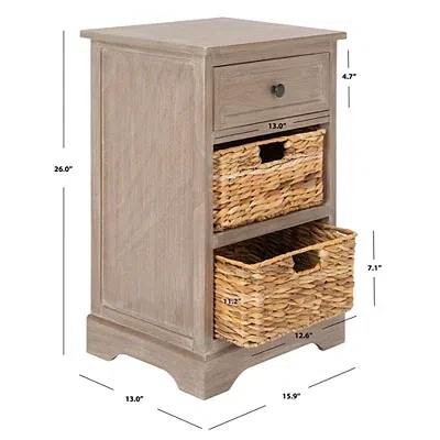 Kirkland's Whitewashed Brown Wood Side Table With Baskets In Neutral