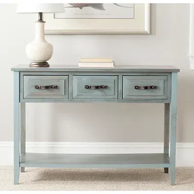 Kirkland's Distressed Light Blue 3-drawer Console Table In Blue