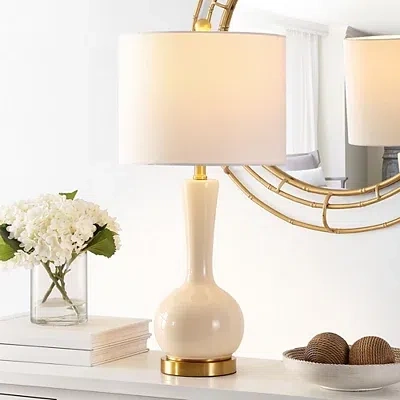 Kirkland's Glazed Ivory Glass Teardrop Table Lamp In Multi