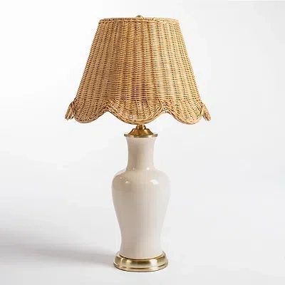Kirkland's Ceramic Table Lamp With Woven Shade In Multi