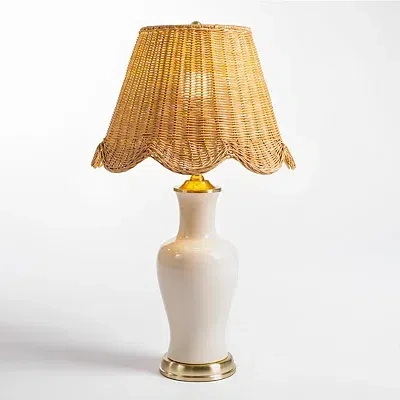 Kirkland's Ceramic Table Lamp With Woven Shade In Multi