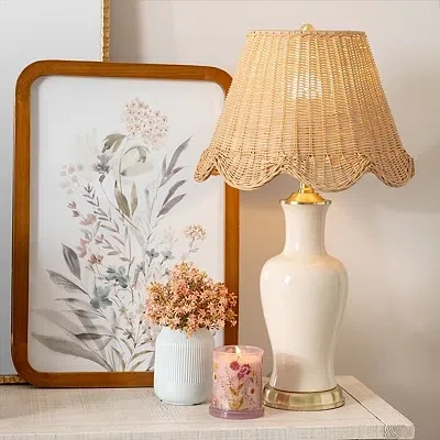 Kirkland's Ceramic Table Lamp With Woven Shade In Multi