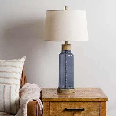 Kirkland's Glass With Wood Trim Table Lamp In Multi