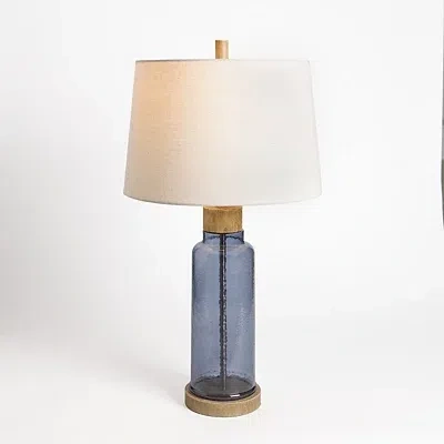 Kirkland's Glass With Wood Trim Table Lamp In Multi