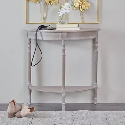 Kirkland's Whitewashed Wood Half Moon Console Table In Brown