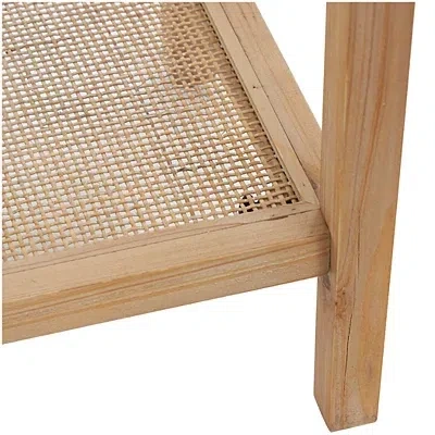 Kirkland's Wood Glass Top Console Table With Rattan Shelf In Brown