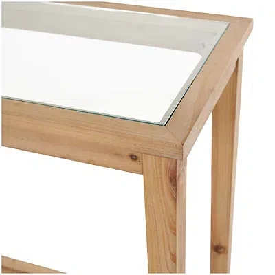 Kirkland's Wood Glass Top Console Table With Rattan Shelf In Brown