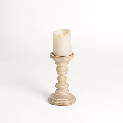 Kirkland's Whitewashed Spindle Pillar Candle Holder In Brown