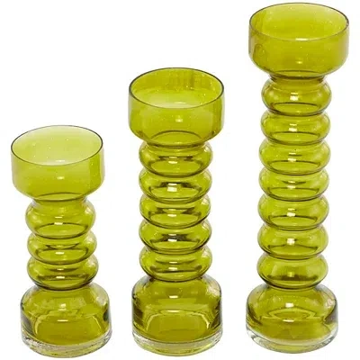 Kirkland's Glass Bubble Pillar Candle Holders In Green
