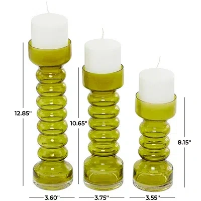 Kirkland's Glass Bubble Pillar Candle Holders In Green
