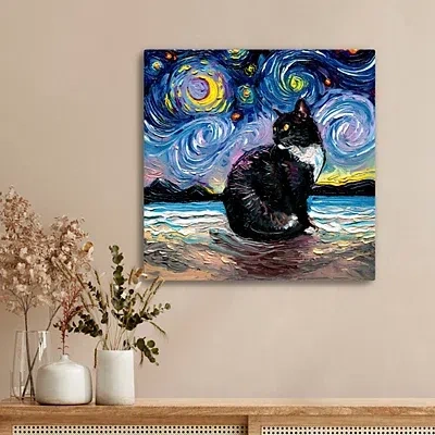 Kirkland's Aja Trier Tuxedo Cat Starry Night Canvas Art Print In Multi
