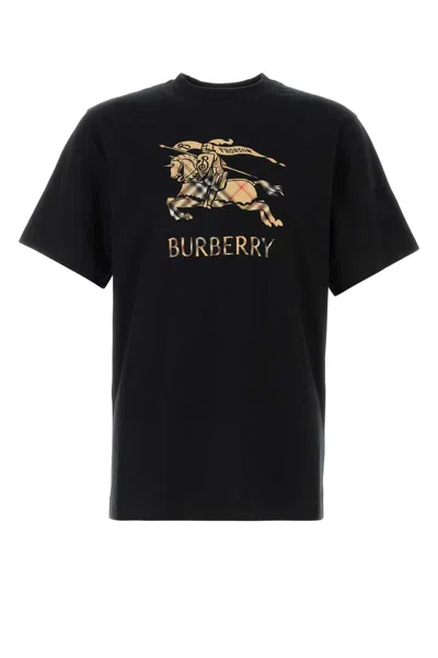Burberry Men Black Crewneck T-shirt With Ekd And Logo Lettering Embroidery On The Front In Cotton Ma