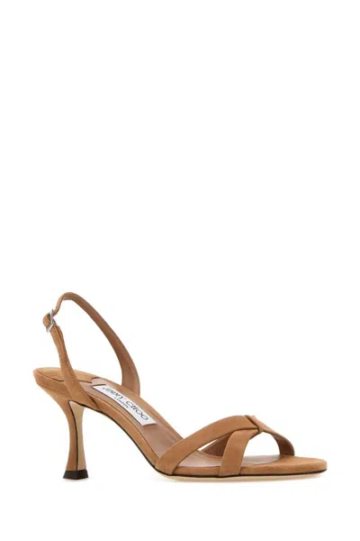 Jimmy Choo Elsy 70 Suede Slingback Open Toe Sandals In Brown
