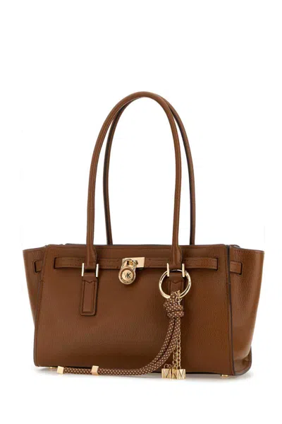Michael Kors Hamilton Leather Shoulder Shopping Bag In Brown