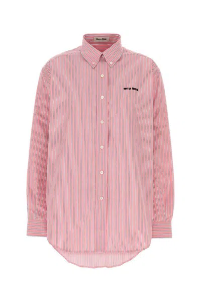Miu Miu Embroidered Poplin Oversize Shirt In Pink
