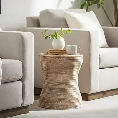 Kirkland's Whitewashed Natural Rattan Accent Table In Multi