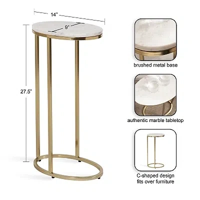 Kirkland's Marble And Gold Oval C-shape Accent Table In White