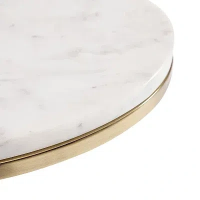 Kirkland's Marble And Gold Oval C-shape Accent Table In White