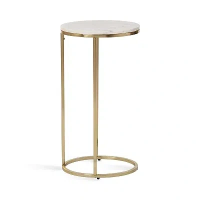 Kirkland's Marble And Gold Oval C-shape Accent Table In White