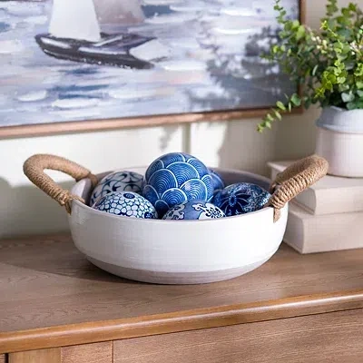Kirkland's Ceramic Bowl With Rope Handles In White