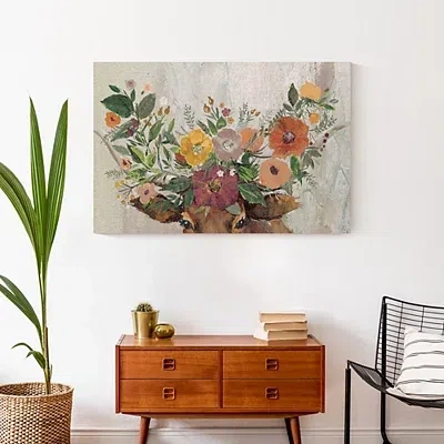 Kirkland's Floral Steer Horns Canvas Art Print In Multi