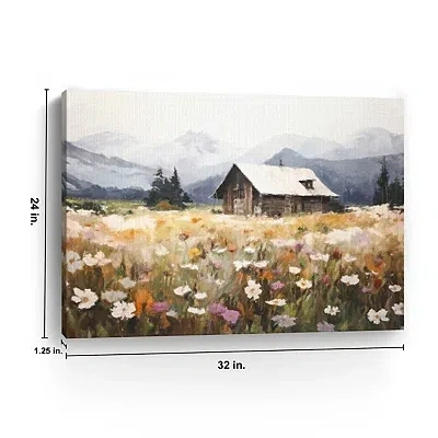 Kirkland's Floral Field Cabin Canvas Art Print In Multi