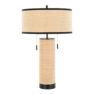 Kirkland's Rattan And Black Metal Table Lamp In Multi