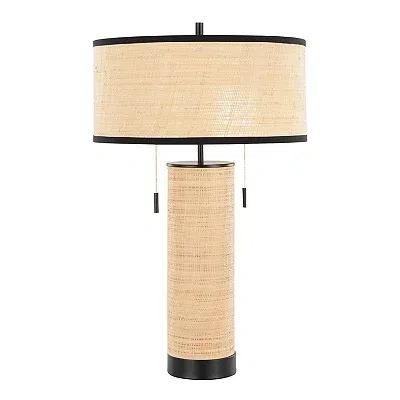Kirkland's Rattan And Black Metal Table Lamp In Multi