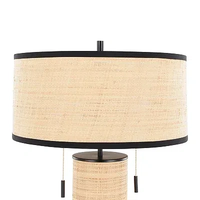 Kirkland's Rattan And Black Metal Table Lamp In Multi