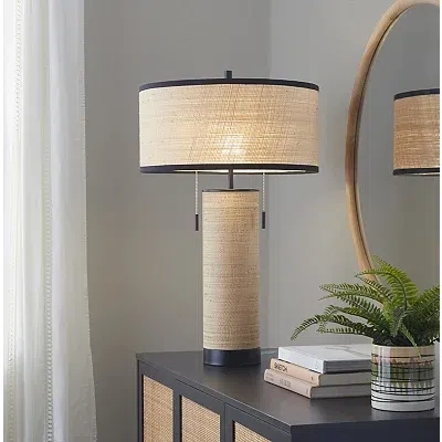 Kirkland's Rattan And Black Metal Table Lamp In Multi