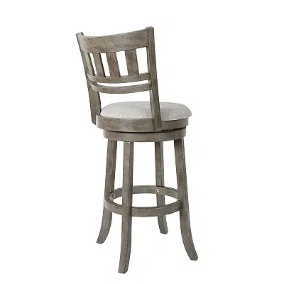 Kirkland's Slatted Back Upholstered Swivel Bar Stool In Gray