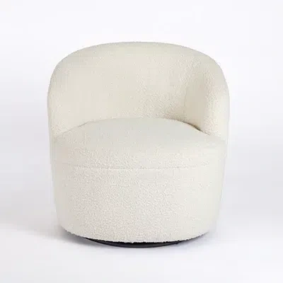 Kirkland's Small Round Cream Boucle Swivel Accent Chair In White