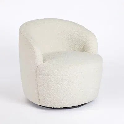Kirkland's Small Round Cream Boucle Swivel Accent Chair In White