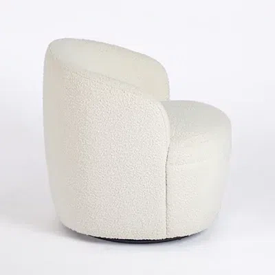 Kirkland's Small Round Cream Boucle Swivel Accent Chair In White