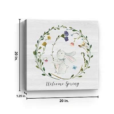 Kirkland's Welcome Spring Bunny Wreath Canvas Art Print In Multi