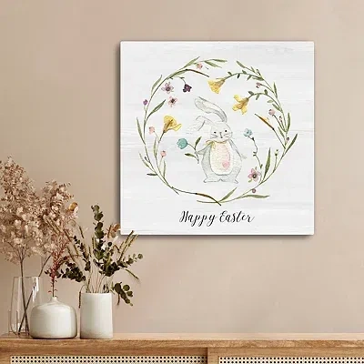 Kirkland's Happy Easter Bunny Wreath Canvas Art Print In Multi