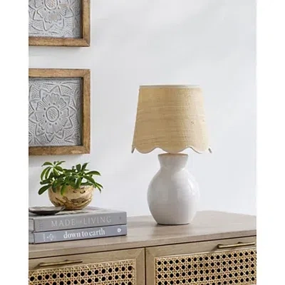 Kirkland's Stella White Mini Table Lamp With Woven Shade In White