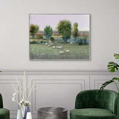 Kirkland's Field Of Sheep Framed Canvas Art Print In Multi