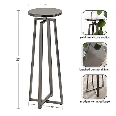 Kirkland's Round Zia Pewter Metal Accent Table In Gray