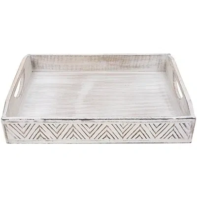 Kirkland's Brushed White Chevron Carved Trays In White