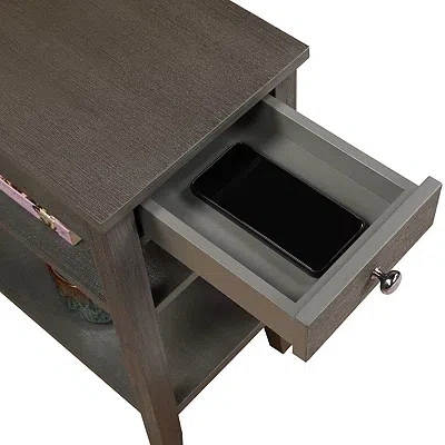 Kirkland's 2-shelf Charging Accent Table In Gray