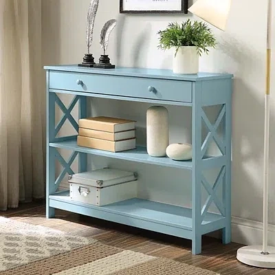 Kirkland's Light Blue X-frame 2-shelf Console Table In Blue
