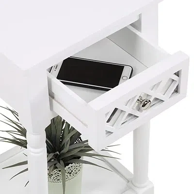 Kirkland's Mirrored Drawer Square Accent Table In White
