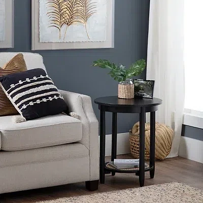 Kirkland's Wood And Rattan Boho Accent Table In Black