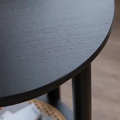 Kirkland's Wood And Rattan Boho Accent Table In Black