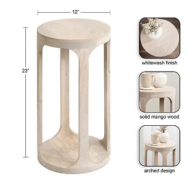 Kirkland's Round Whitewashed Wood Dani Accent Table In White