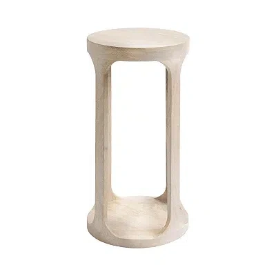 Kirkland's Round Whitewashed Wood Dani Accent Table In White
