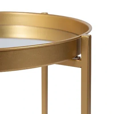 Kirkland's Round Gold Mirrored Foldable Accent Table In Gold